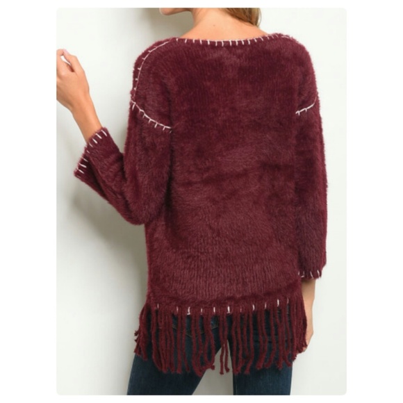 FUZZY WINE FRINGE SWEATER! - Picture 2 of 7